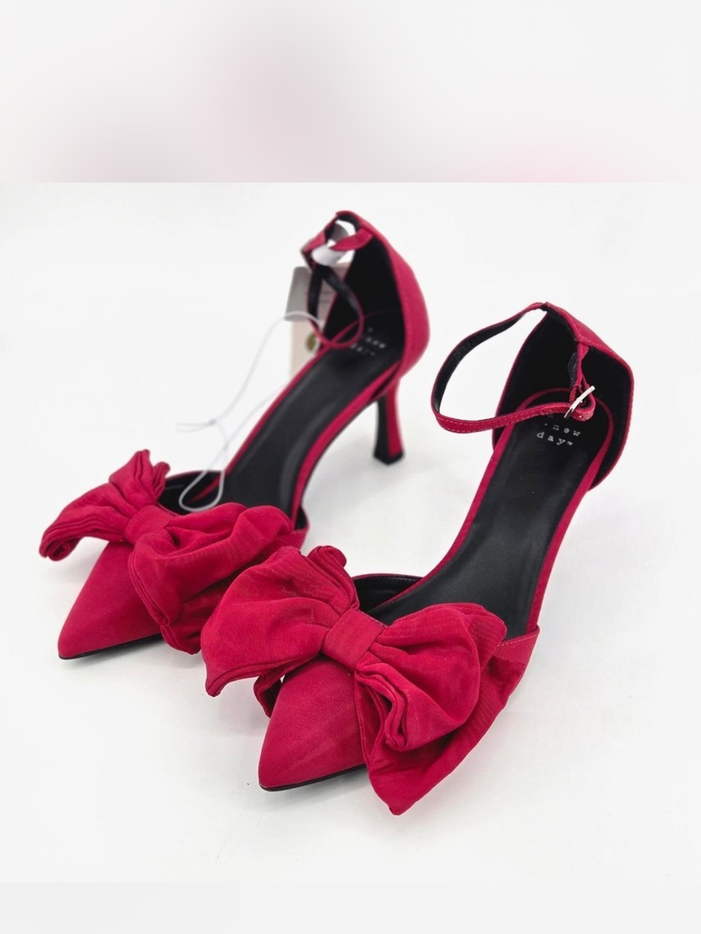 a new day Red Pointed-Toe Heels with Bow and Ankle Strap Size 6.5